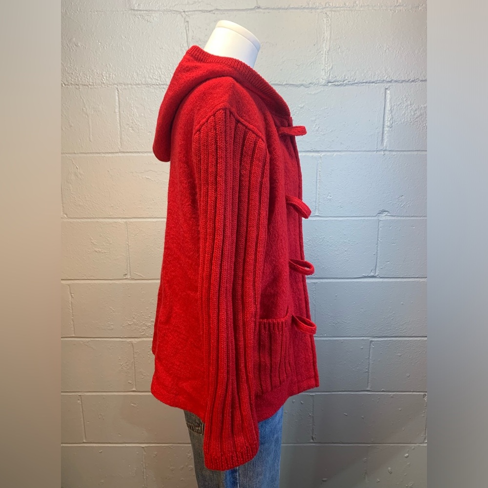 Coldwater Creek Red Boiled Wool Full Zip Cardigan Hooded Sweater Women's Small - Picture 3 of 7